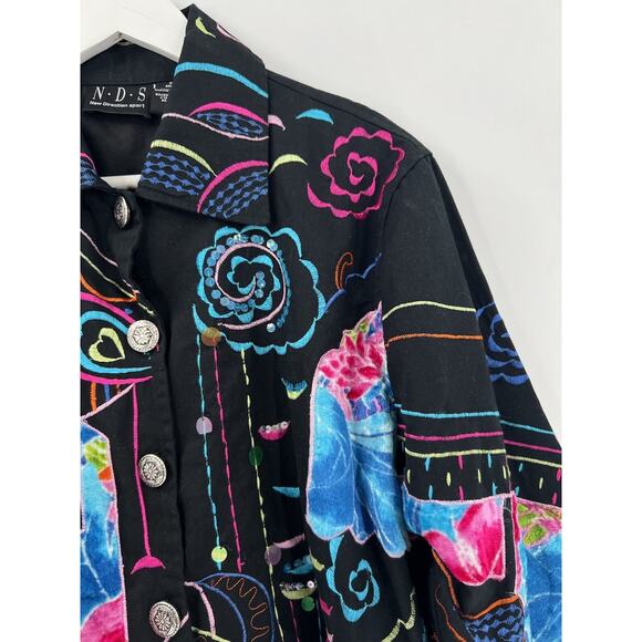 New Direction Vintage Jacket Womens XL Black Floral Heart Embroidered Button - Picture 3 of 16